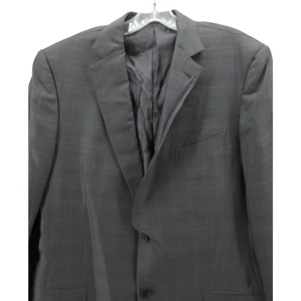 Ermenegildo Zegna Sport Coat 44 Charcoal Blazer Wool Windowpane Jacket*